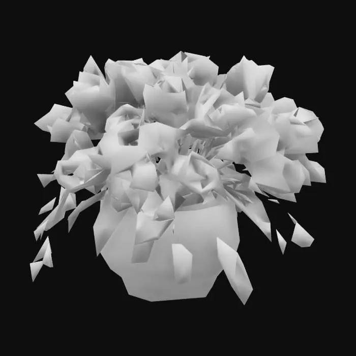 3D model for Container of tulips, flowers are veined and pinkish purple, trailing, container is smooth ceramic. Very neat, no hanging deformed parts 4x hyper realistic NO fantasy
