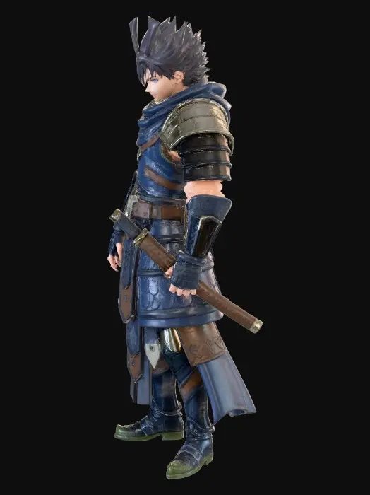 3D model for armored samurai with spiky hair 
big scar over the nose 
one eye closed 
badass 2.0m height 
multiple layers 
a scarf over the mouth 
realistic but anime like