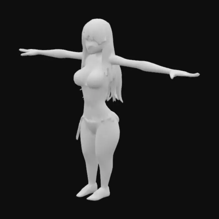 3D model for A stunning anime-style female character with long orange hair, large expressive eyes, and a confident pose. She wears a stylish and revealing fantasy bikini outfit with gold and teal accents, similar to a pirate or adventurer. Her body is slim yet curvy, with flawless skin and toned abs. She has a charming smile, and she's standing with one hand on her hip. Her outfit includes elegant jewelry, like a bracelet and earrings. The scene is bright, beach-themed, with wind blowing through her hair — vibrant, detailed anime art style 

