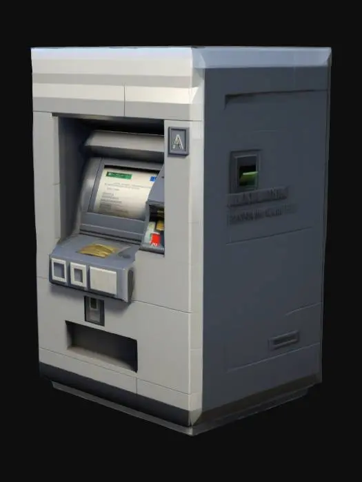 3D model for low poly bank cube automatic, detailed, stable
