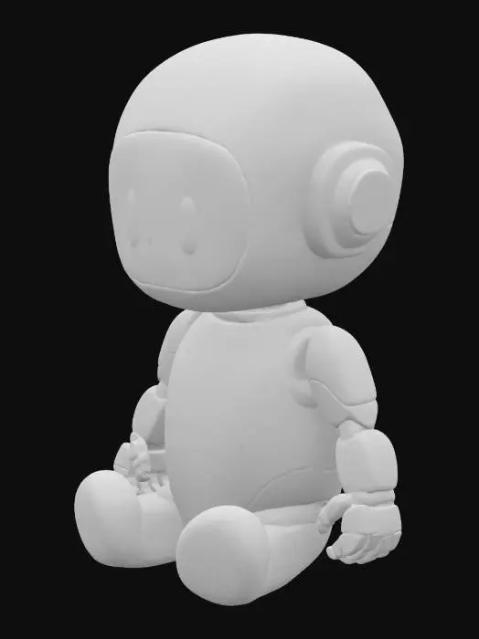 3D model for A small, cute robot with a simple design, sitting on the avatar’s shoulder, featuring blinking eyes and smooth, minimal animations, futuristic style on a transparent background.