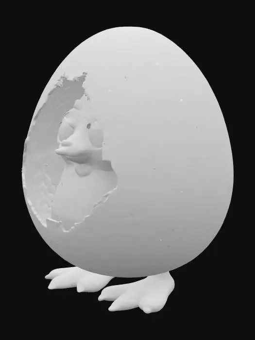 3D model for A small cracked egg sitting on the avatar’s shoulder, with a cute creature peeking out — only its eyes and a tiny part of its face visible, simple and cartoon-style, minimal detail, on a transparent background.