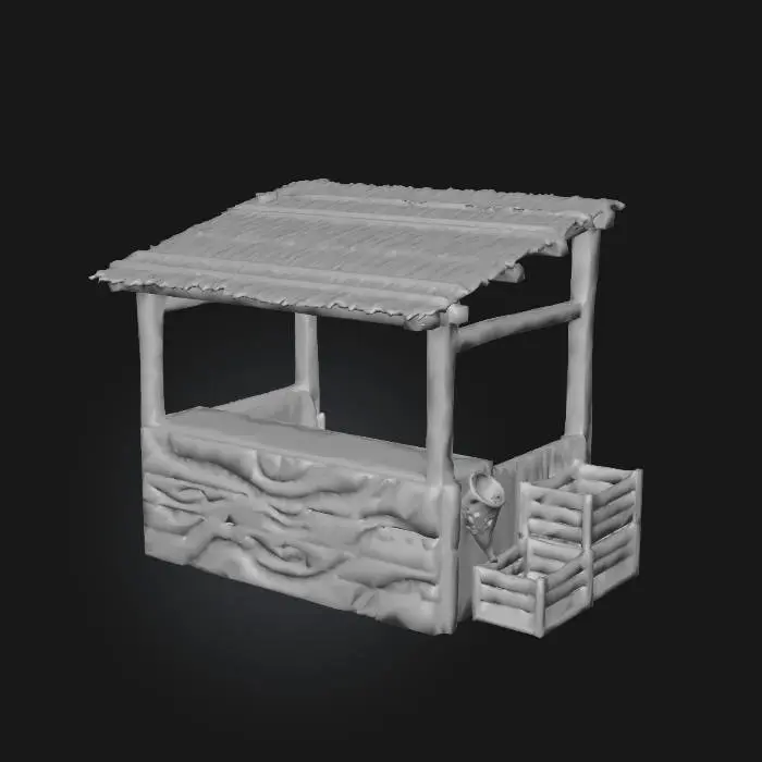 3D model for Make a minimal fisherman's market stall with hand-painted aboriginal mural of a river and fish