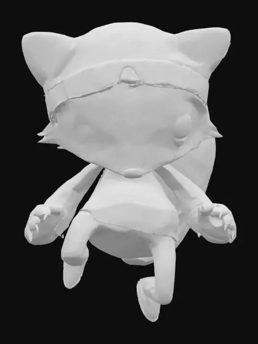 3D model for The object is an anthropomorphic raccoon character with a rounded, comic-like shape, wearing a striped sweater, beanie, and sneakers, featuring smooth textures and exaggerated facial features.