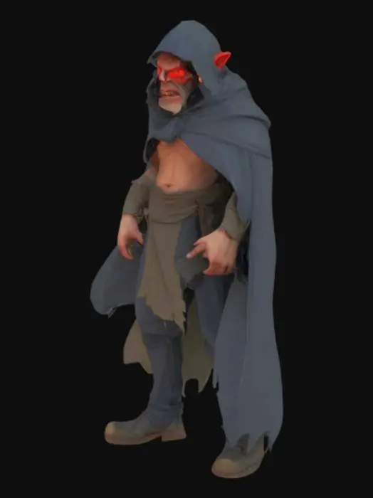 3D model for un hombre que tiene un bulto en los ojos de color rojo con estilo retro o Low Poly que tenga tambien un estilo terrorifico

