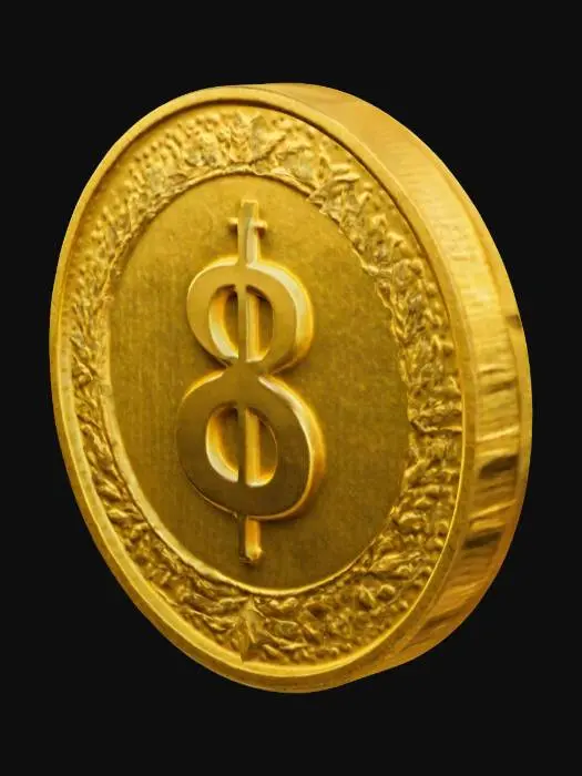 3D model for a golden coin with a $ symbol in center