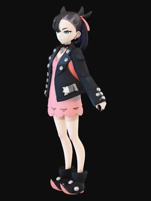 3D model for Character in Pink Dress with Leather Jacket