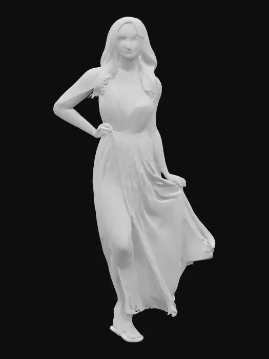 3D model for yüksek detaylı gerçekçi sarışın kadın, 30 lu yaşlarında güzel bir yüze sahip üzerinde kırmızı elbisesi ile seksi bir duruş sergilemeli