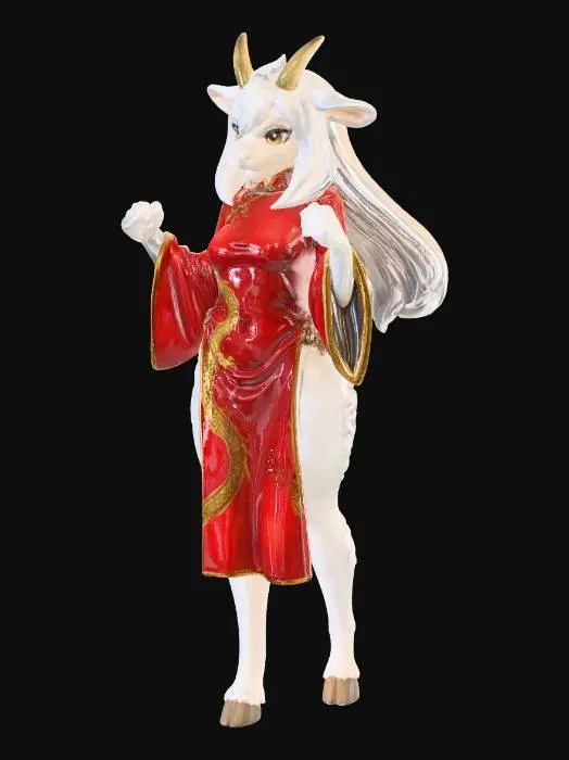 3D model for Goat Warrior in Red Dress