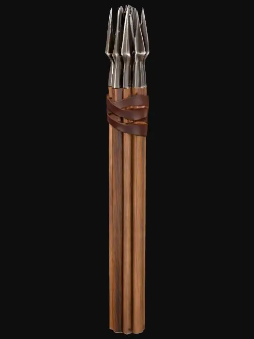 3D model for Bundeled up spears, long, bundled together ready for travel, no background,