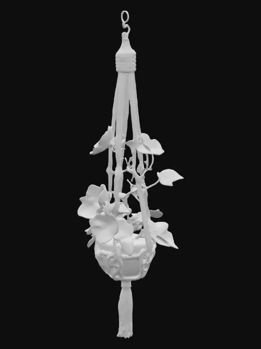 3D model for Low poly, hanging macrame, jasmin, pink flower plant