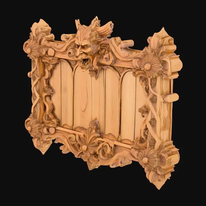 3D model for wooden blank sign, Medevial design, ornate, carved wood
