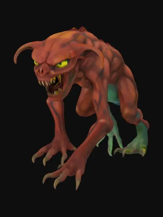 3D model for a four leg enemy with no hands, big mouth from between legs to head with a lot of teeth.
