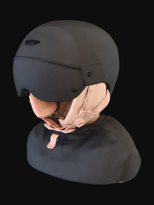 3D model for make me a ski helmet called with meta ai raybans built into them. use the research below to make the concept with color,

 In a collision, both athletes exert equal and opposite forces on each other, with the helmet receiving impact force and working to reduce head acceleration.

The helmet uses carbon fiber shell, foam middle layer, inside gel layer, and optional smart sensors for impact detection.