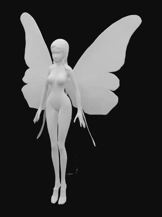 3D model for Luminara Vesperaeth: An 8ft celestial moth-faerie with dual-layered wings (opal fractals above/galactic nebulae below). Translucent skin glows with constellations that erupt into supernovae when enraged. Aurora-emitting antennae and light-harvesting wing filaments create a stardust halo.