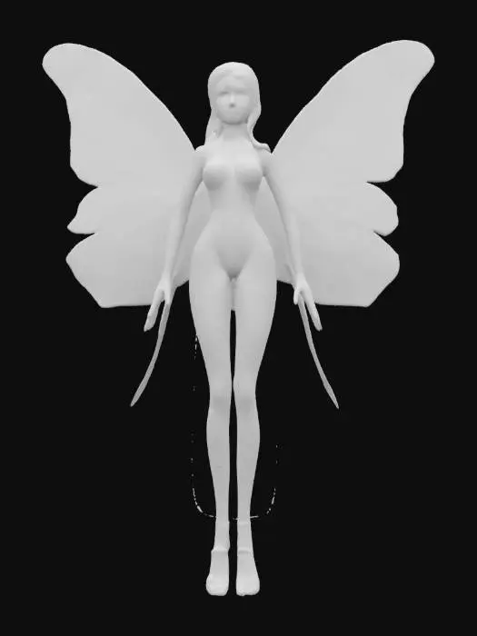 3D model for Luminara Vesperaeth: An 8ft celestial moth-faerie with dual-layered wings (opal fractals above/galactic nebulae below). Translucent skin glows with constellations that erupt into supernovae when enraged. Aurora-emitting antennae and light-harvesting wing filaments create a stardust halo.