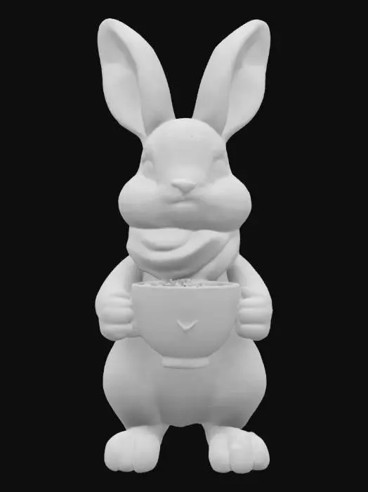 3D model for A pastel peach bunny with marshmallow-soft ears that wobble like jelly. Her button nose twitches above a honeydrop-shaped grin, eyes like dew-kissed sapphires twinkling with mischief. A mint-green scarf billows behind her as she hops, leaving trails of dandelion fluff. Tiny paws grip a star-shaped teacup, spilling rainbow sprinkles. When she giggles, her fluffy tail puffs into a dandelion clock—perfect for wishes. “Whiskers ready for adventure?” she chirps, tail wobbling in rhythm.