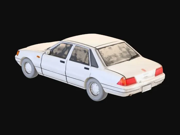 3D model for mid size sedan, 1990s styling, smooth body lines, integrated bumpers, oval headlights, conservative everyday design, clean topology, game ready, centered, no background