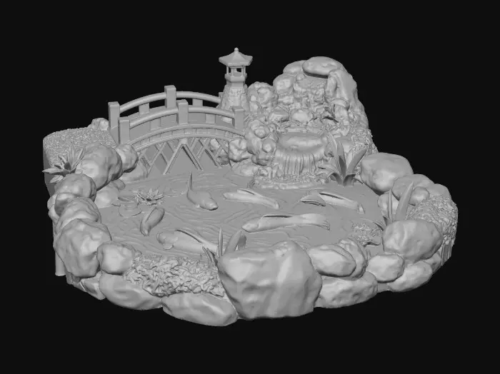 3D model for Koi Pond with Stone Bridge