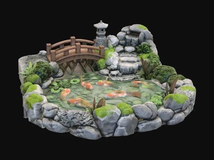 3D model for Koi Pond with Stone Bridge