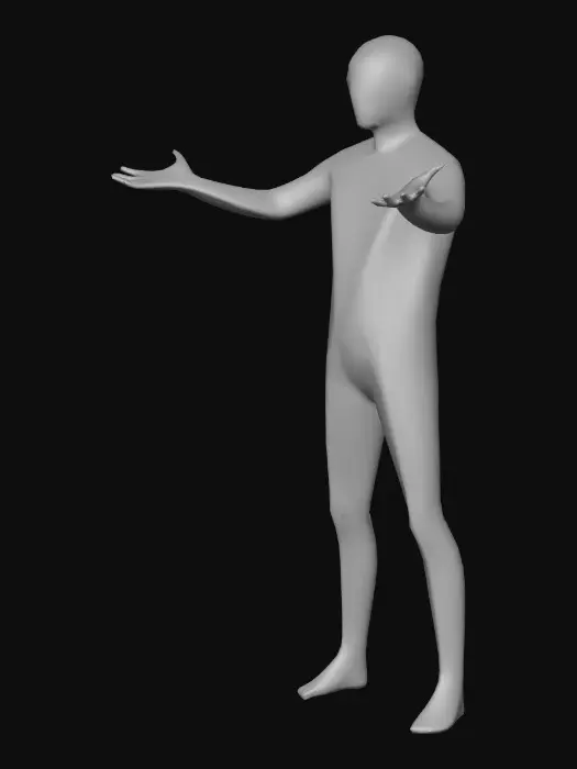 3D model for low poly human character, neutral proportions, gender neutral, clean topology, T-pose, no clothes details, game ready, simple materials, smooth shading, centered, no background