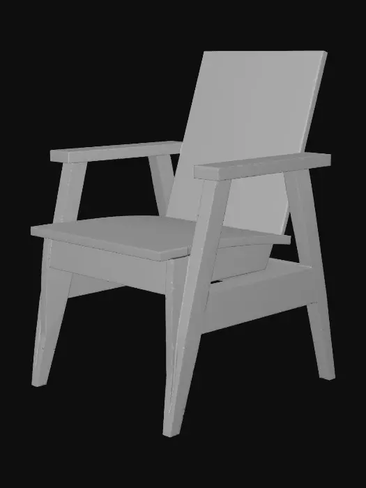 3D model for wooden chair, simple modern design, realistic proportions, clean topology, quad based mesh, game ready, single object, no decorations