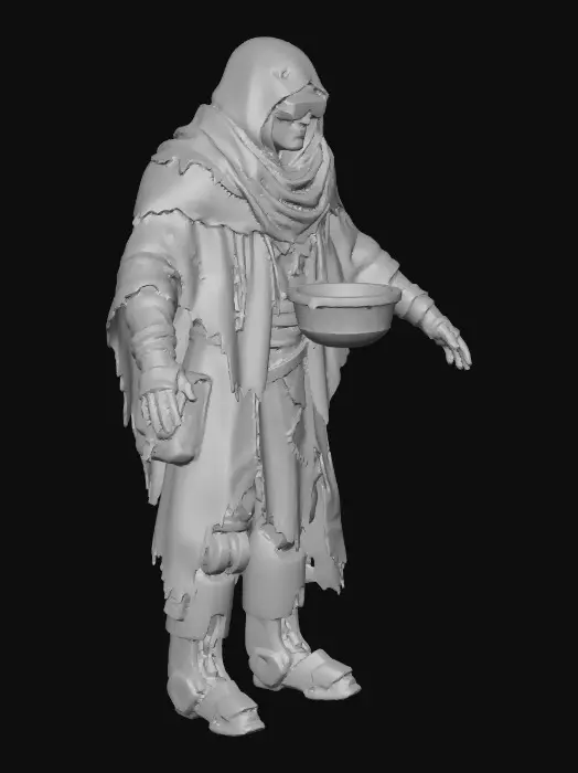 3D model for dystopian cyberpunk beggar