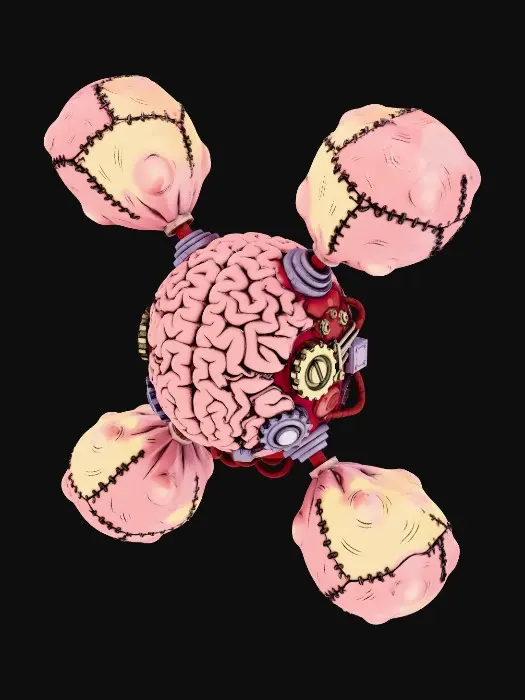 3D model for brain with cybernetic implants drone