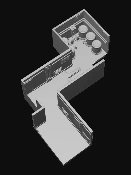3D model for Isometric 3D level map chunk of a horror industrial facility