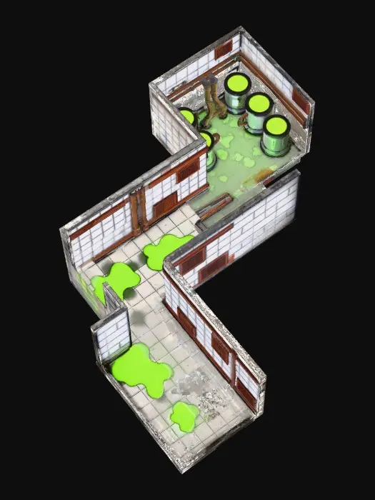 3D model for Isometric 3D level map chunk of a horror industrial facility