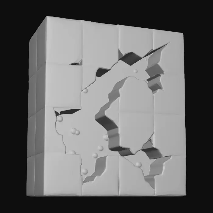 3D model for Square 3D floor asset, broken asylum tiles in XIII comic style