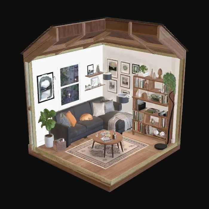 3D model for Cozy Gallery Wall Cutaway Living Room