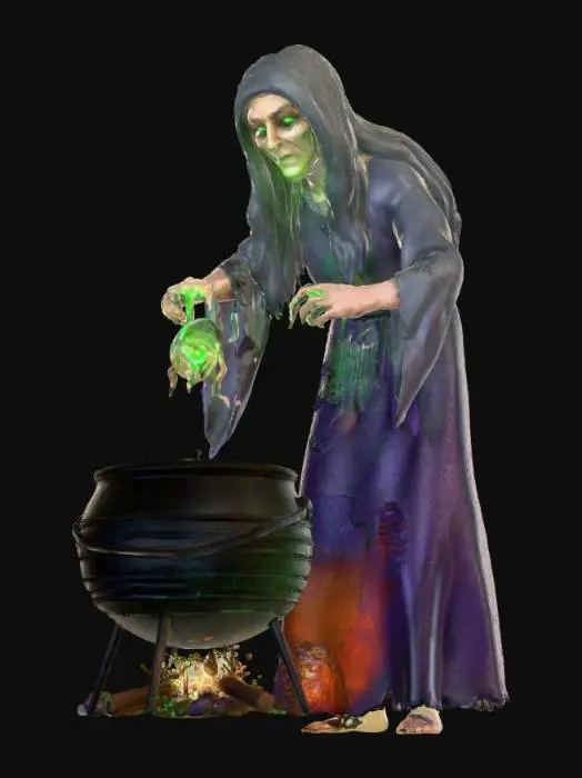 3D model for sorcière dans une hutte qui met un crapaud dans un chaudron