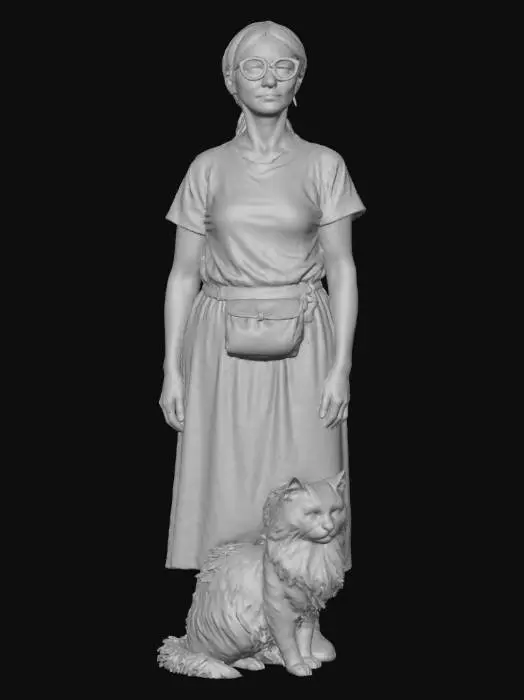 3D model for Girl with Cat in Rustic Setting