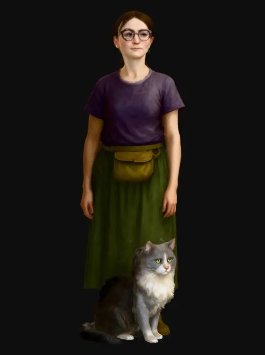 3D model for Girl with Cat in Rustic Setting