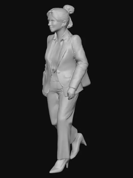 3D model for MUJER DE 75 AÑOS CON EL PELO BLANCO REOGIDO EN UNA COLETA, VESTIDA CON UN TRAJE CHAQUETA OSCURO Y CON UN BOLSO COLGADO DEL HOMBRO IZQUIERDO QUE SE ENCUENTRA CRUZANDO LA ACERA DE LA CALLE