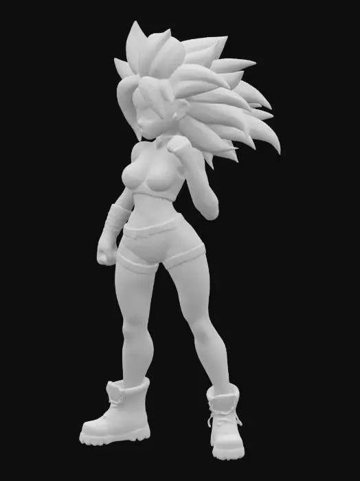 3D model for super saiyan Hatsune Miku, girl, curvy and muscular physique, dragon ball style