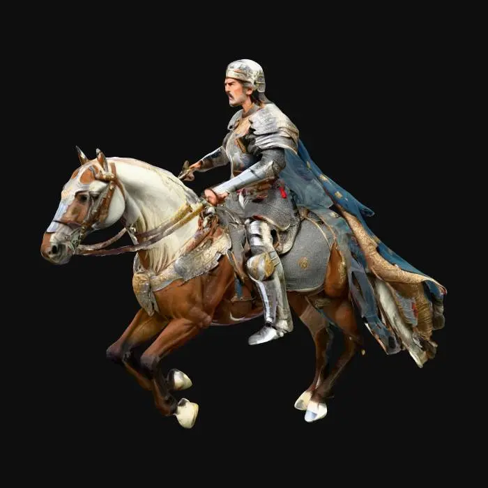 3D model for King warrior midle age ni a horse. He wears a sword and IS fighting
