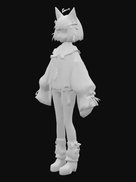 3D model for Cat-Eared Character in Pastel Outfit