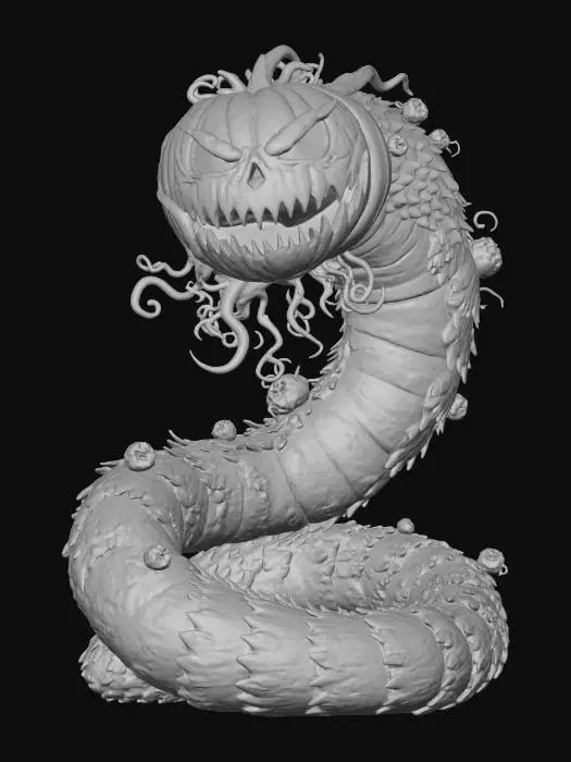 3D model for Halloween serpent, horror, pumpkin head, giant worm