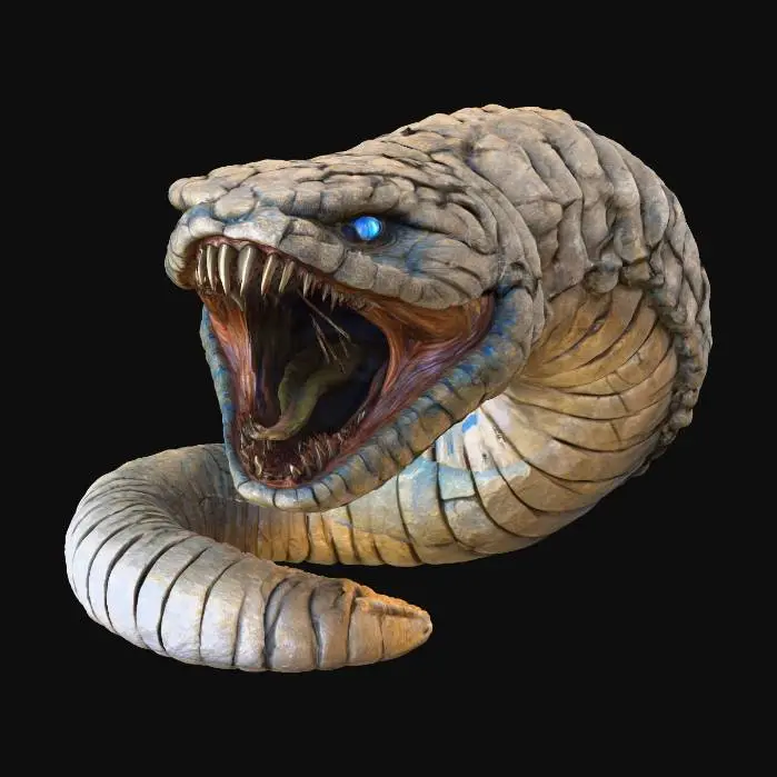 3D model for Desert Leviathan, A massive, worm-like creature with thick, rocky skin adapted to a wasteland environment.