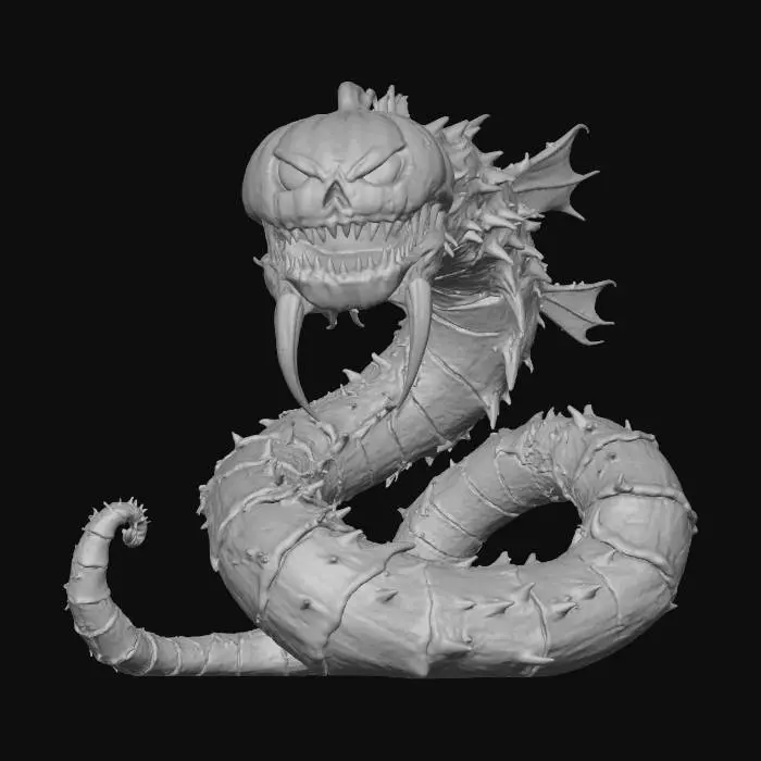 3D model for Halloween serpent, horror, pumpkin head, giant worm, dune worm style