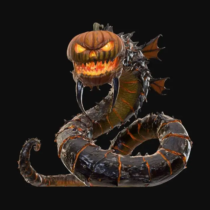 3D model for Halloween serpent, horror, pumpkin head, giant worm, dune worm style