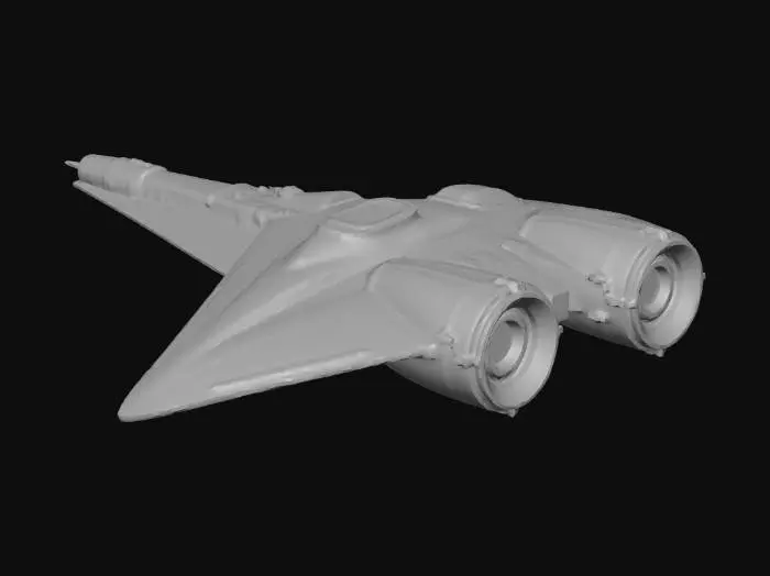 3D model for full-body, thick lines, fine details, beautiful colors, retro, spaceship, starfighter, video game art