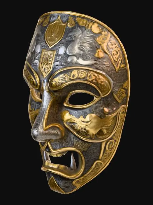 3D model for Mittelalterliche Gesichtsmaske, verziert mit Gold und Silber, Gravuren