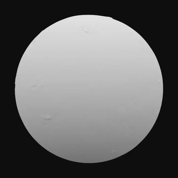 3D model for der Planet Sonne mit leichten Eruptionen, Farben von weis über gelb hin zu rot und braun, Standmodell