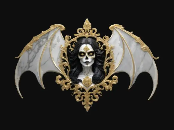 3D model for A black and white marble emblem for Brian pulido’s Lady Death, super detailed, stunning design, regal and elegant , #emblem#