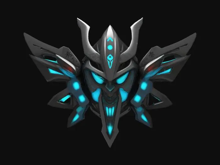 3D model for A high tech samurai emblem , it looks like a piece of armor and has glowing tech aspects , #emblem#