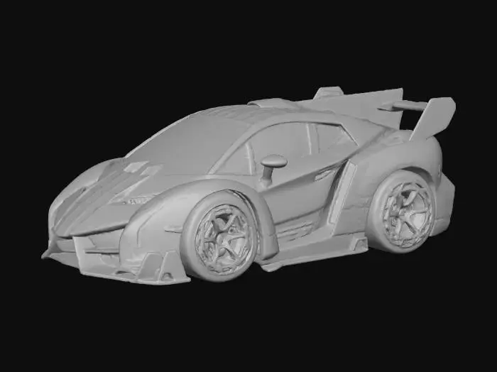 3D model for a vinyl toy of a chibi super car, no face or eyes on the car, make it snythwave themed