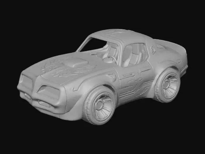 3D model for a vinyl toy of a chibi 1970 pontiac firebird car, no face or eyes on the car, make it cyberpunk themed